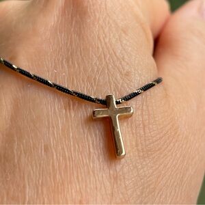 Gold Cross Pendant on Black And Gold Chain Necklace